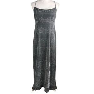 NWT Jolibel Silver Black Stretch Formal Dress Size 12 Scoop Small Flaw